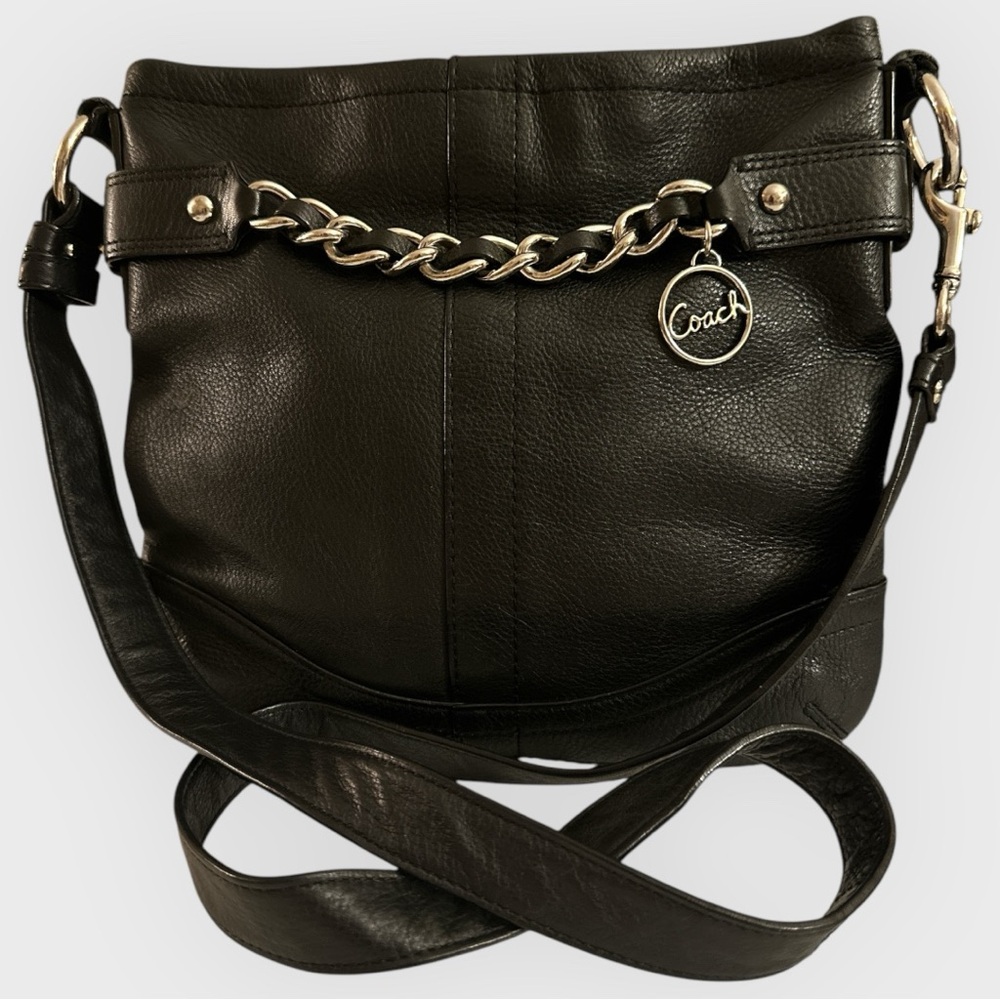 Coach Black Leather Shoulder Bag with silver accent